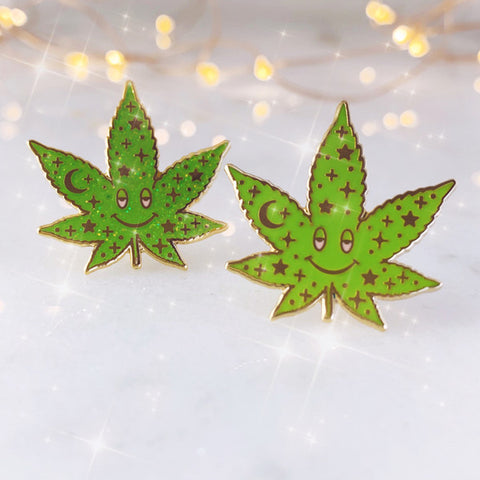 Cosmic Leaf Glitter Enamel Pin